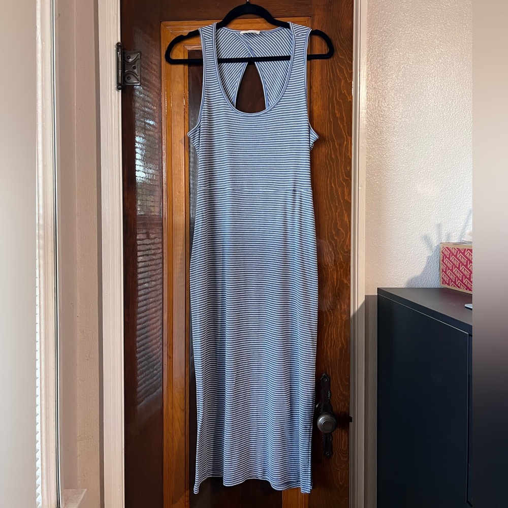 Everly Blue and White Striped Sleeveless Dress